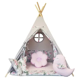 Izabell® Spielzelt Teepee Tipi Set für Kinder drinnen draußen Spielzeug Zelt Indianer Indianertipi mit Fenster Tipi mit Zubehör Tipizelt Garden