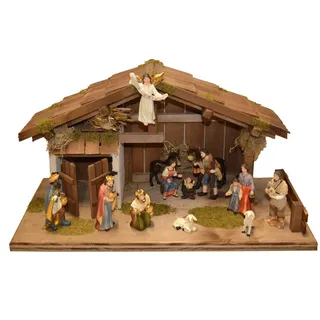 Alfred Kolbe Krippe Krippenstall, mit 9,5 cm Poly-Figuren 13tlg. braun