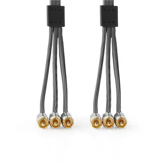 Nedis Composite Video Cable - 3x RCA Male - 3x RCA Male - Gold Plated - 480p - 2.00 m - Round - Cotton - Anthracite / Gun Metal Grey - Cover Window Box