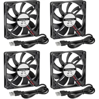 ALAMSCN 4 Stück 80mm USB Lüfter 5V PC Lüfter Gehäuselüfter USB PC Ventilator Kompatibel mit Chassis Verstärker Router, 80mm x 80mm x 15mm