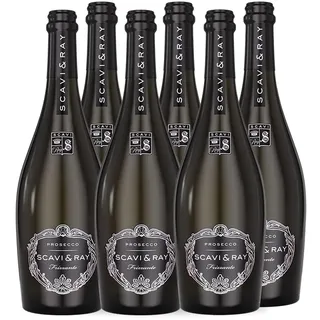 SCAVI & RAY Prosecco DOC Frizzante trocken 6 x 0,75l, fruchtig frischer Perlwein aus Italien, 10,5% Vol. Alkohol - perfekt für festliche Anlässe & Prosecco-Cocktails