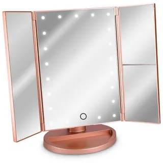 Navaris Kosmetikspiegel Faltbarer Standspiegel - beleuchteter Schminkspiegel Make Up Spiegel 2-Fach 3-Fach Vergrößerungsspiegel - in Rosegold
