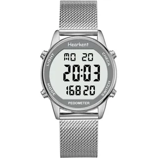 Damen Schrittzähler Uhr,Wasserdicht Fitness Tracking Digitale Uhr,Ohne Bluetooth und APP,Seniorenuhr mit Schrittzähler Kalorienzähler,Sportuhr zum Gehen/Laufen (Silber, Damen)