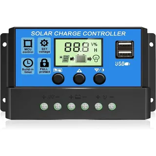 OOYCYOO 30A 12V/24V Solar Laderegler Solar Ladegerät Controller Solarpanel Batterie Intelligente Solarregler mit 5V Dual USB Port LCD Anzeige für Blei Säure Batterien