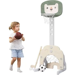 COSTWAY 3 in 1 Kinder Spielplatz Basketball, Fußball, Golf Grün