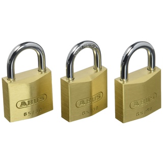 ABUS Vorhängeschloss Messing 65/30 - 3er Set, gleichschließend - Schlosskörper aus massivem Messing - gehärteter Stahlbügel - ABUS-Sicherheitslevel 4