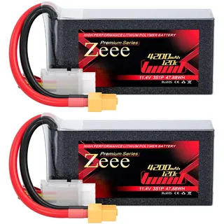 Zeee 3S Lipo Akku Premium Series 4200mAh 120C 11,4V Hochspannungs-Shorty-Akku mit XT60 Stecker RC Akku Softcase kompatibel mit Rock Crawler Helikopter Flugzeug Drohne Boot Rennmodelle (2 Stück)