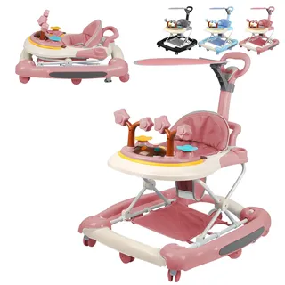 XUANYU Lauflernwagen für Babys mit Spielstation, Lauflernwagen, höhenverstellbar, bequemer Sitz, für 6-36 Monate, Jungen und Mädchen (Rosa VI)