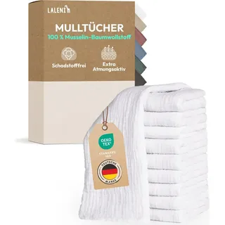 Laleni 10er Set Mulltücher Spucktücher Baby - saugstarke Mullwindeln aus 100% Baumwolle ® Moltontücher, Musselin Tuch Baby, 70x70 cm, weiß