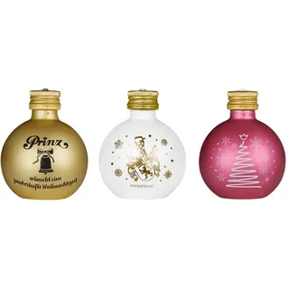 Prinz 3er Box Christbaumkugeln | Gefüllt mit edlem Schnaps & Likör | Weihnachtsdeko & Geschenkidee mit Alkohol | Originelle Schnapskugeln zum Aufhängen (3er Box Gold)