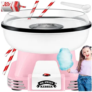 Kesser KESSER® Zuckerwattemaschine Set für dein zuhause - Mit 30x Zuckerwatte Stäbchen & Messlöffel - Retro Cotton Candy Maschine - Zuckerwatte Maschine Mit Zubehör - Höhe 22 cm - 500 W