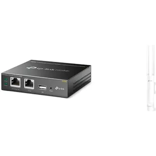 TP-Link EAP225 Outdoor AC1200 Gigabit WLAN Access Point Für Garten, weiß & OC200 Omada Hybrid PoE Cloud Controller für EAP Serie, USB Port für automatisches Backup, grau metallic