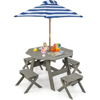 Costway Kindersitzgruppe, Grau, Holz, Gartenmöbel, Kinder-Gartenmöbel