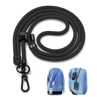 ICOVERI Handykette Universal zum Umhängen - Kompatibel mit jedem Hülle und Smartphone. Handy Kette Nylon Kordel, Praktisch, sicher, Einstellbar und Abnehmbar. Handyband Lanyard (Schwarz) - Einheitsgröße