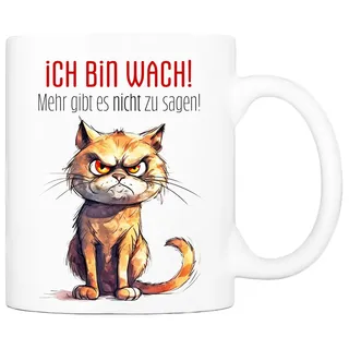 Cadouri Tasse mit Spruch 'Ich bin wach' Kaffeetasse Büro Arbeit, Geschenk, Keramik, Kaffeebecher, Geschenkidee Arbeitskollege, lustig, Humor, 330 ml weiß