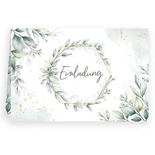 10x Einladungskarten Grün Blätter Aquarell mit Umschlägen Klappkarte Einladung Geburtstag Umschläge elegant Hochzeit Jubiläum Feier 20 30 40 50 60 70 80
