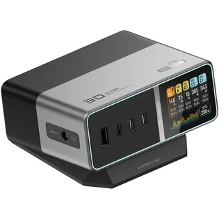 Hikvision Cuktech TA3005U 300W 5-in-1 Ladestation mit Digitalanzeige – Silber Grau/Silber