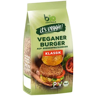 biozentrale Veggie Burger Klassik | 170 g, circa 4 Burger| vegane Fleisch-Alternative aus Erbsenprotein | hoher Proteingehalt | ohne Soja | zum Braten und Grillen