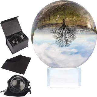 BELLE VOUS Glaskugel für Fotografie 100mm - 10cm Fotokugel mit Kristall Ständer Samt Tasche Mikrofasertuch - Klare Kristallkugel Lensball für Fotografie und Deko - Glas Kugel - 100MM