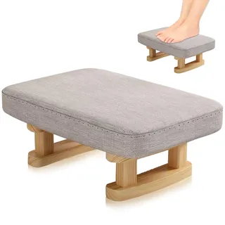 Duscdesp Fußhocker mit Holzfüßen, Fußbank Holz mit Gepolstertem Sitz Fusshocker aus Leinenstoff, Couch Polsterhocker Sofa Sitzhocker Pouf Kleiner Hocker für Wohnzimmer Schlafzimmer Büro (Hellgrau)