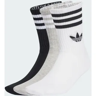 adidas 3-Streifen Crew Socken 3er Pack Weiß/Medium Grey Heather/Schwarz 43-45