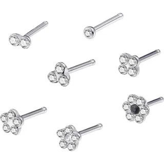 FIRETTI Nasenpiercing-Set FIRETTI "Multipack Schmuck Geschenk Edelstahl Piercing Nasenstecker Flower", schwarz (edelstahlfarben, kristallweiß, schwarz, kristallweiß, schwarz), Piercings, Damen, Edelstahl, mit Preciosa Crystal