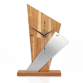 Kreative Feder Designer-Standuhr „Brown Square“ aus Massivholz – Tischuhr in modernem Metallic-Look ohne Ticken (leises Quarzuhrwerk, Eiche)