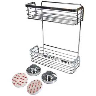 CORNAT 3 in 1 - Zwei extra höhe Körbe - Zur Wandmontage - Duschablage", grau Chrom (Glänzend)