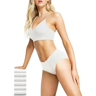 EKSHER Unterhosen Damen 6er Pack Unterwäsche Frauen Baumwolle Spitze Slips Hipster Weich Mittel Taille Panties Weiß 2XL - XXL
