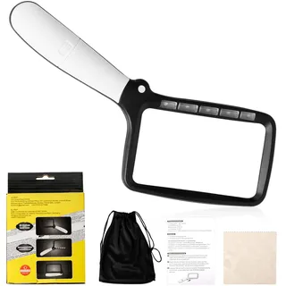 Faltbare Leselupe, Magnifying Glass mit Licht, 2-Fache Rechteckige Leselupe Groß mit 5 LED, für Senioren, Lesen Inspektion, Handwerk, Uhrmacher, Münzen, Briefmarken, Sehschwäche