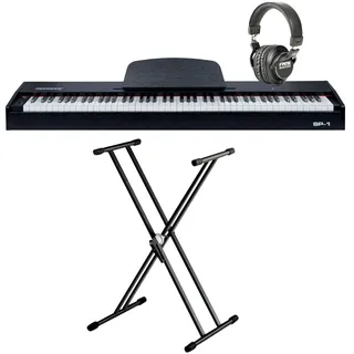 keymaXX SP-1 Stagepiano-Set, 88 Tasten Hammermechanik, USB MIDI, 128-fache Polyphonie, inklusive Ständer und Kopfhörer