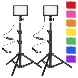 Ci-Fotto LED Fotolicht Video Licht 2-Pack, Dimmbare 5600K USB LED-Videoleuchte Dauerlicht die Fotografie mit Stativ und Farbfiltern für Fotostudios, YouTube, TikTok, Videoaufzeichnung, Game-Streaming