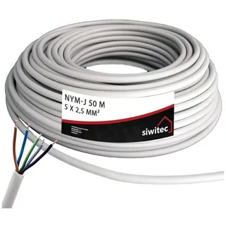 siwitec NYM-Kabel, NYM-J 5x2,5 mm2, 50 m, Stromkabel, Mantelleitung, Installationskabel, Kabelring