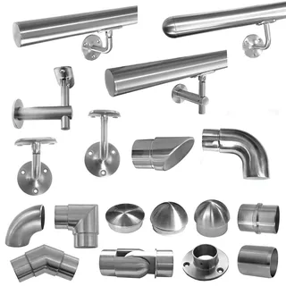 Basit Edelstahl Geländer Treppe, Handlauf, Wand V2A I Treppengeländer für innen & außen I Handläufe Treppen Set selber zusammenstellen aussen Ø42,4 x 2 mm Ausführung:BF8 6x Schrauben 5x60mm + Dübel