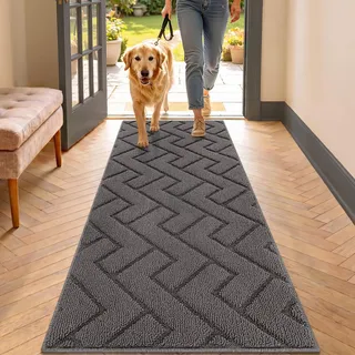 Biscpro Innen Außen Fußmatte 50x120cm, Schmutzfangmatte rutschfest Fussmatte Innen Waschbar Eingangsteppich Innen Fussmatten Haustür dünn Innen für Eingang, Flur, Garten, Innen, Haustier - Grau