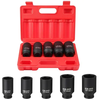 Faankiton 5 Stück Schlagschrauber Nüsse Set 1/2 Zoll Antrieb Stecknuss, 6-Kant Schlagschrauber Nüsse Satz 1/2" 30 32 34 35 36mm Sechskant Nuss, CR-MO Kraftnüsse Nuss Satz, Tiefschlagsteckschlüsselsatz