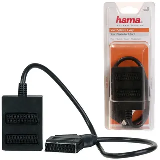 Hama Scart-Verteiler 2-Fach Umschalter Scart-Kabel Video-Adapter Scart zu Scart, Scart-Adapter 1>2 TV AV Stecker Rundkabel Splitter Y-Adapter Kabel schwarz