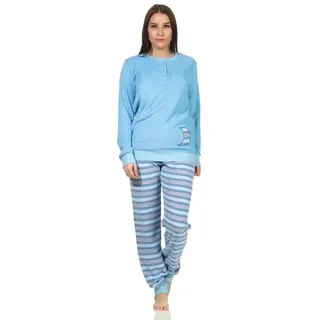 Creative by Normann Pyjama Damen Frottee Schlafanzug mit Bündchen Hose gestreift FALSCH blau 36/38