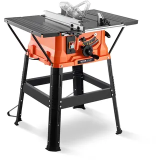 Vevor Tischkreissäge mit Ständer, 254 mm, 1800 W Baukreissäge, 200 mm max. Schnittkapazität, 4800 U/min Schnittgeschwindigkeit, mit 24-Zahn-Sägeblatt, für Holzbearbeitung und Möbelbau