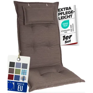 gardisun Gartenstuhlauflagen Hochlehner mit Kopfteil I Extra Dicke Sitzauflagen I Made in Europe I Polsterauflagen für Hochlehner I Auflagen mit extra hohem Komfort I 1er Set I Taupe