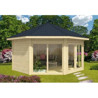 Alpholz Gartenhaus Rügen Spitzdach 519 cm x 519 cm Natur