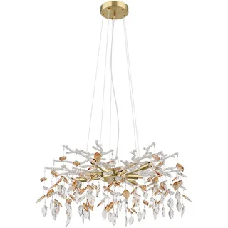 GLOBO Pendellampe Hängeleuchte Kronleuchter Luster Esstischleuchte Glas Blätter Kristalle, Metall, 8x G9 Fassungen, Dxh 61x120 cm,