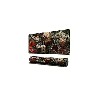 Treer Blumen Druck Gaming Mauspad, Mousepad mit Vernähte Kanten, Mauspad L/XL/XXL, rutschfeste Gummibasis Mousepad Gaming Mauspad Groß (800x300mm,Dunkle Blume)