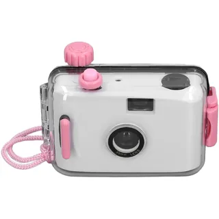 35-mm-Filmkamera, Fokusfrei, Verschlusszeit 1/100 S, Wiederverwendbare Filmkamera mit Wasserdichtem Gehäuse, Zum Schnorcheln, Wasserrafting, Schwimmen (Weiß und Rosa)