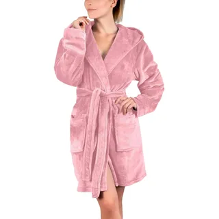 UPOI 2024 Bademantel Damen Kurz Frottee mit Kapuze Warm Langarm Flauschig Kuschelig Bathrobe Leichte Einfarbig Morgenmantel Herbst Winter Fleece-Hausmantel mit Taschen - S