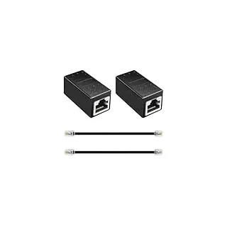 2 Stück RJ45 auf RJ11 Adapter, 8P8C auf 6P4C, Telefonkabel + RJ45 Erweiterung Konverter Schwarz, Verbinder für Telefonkabel auf ADSL Modem, Hohe Qualität Vergoldete Kontakte