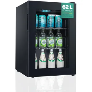 Heinrich ́s HEINRICHS Getränkekühlschrank, Mini Kühlschrank mit Glastür kompakt und leise: 40dB, LED-Innenraumbeleuchtung, perfekt geeignet für Büro Camping Garten,4 bis18°C, (62 Liter/2 Ablagen/40db)