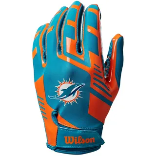 Wilson AD NFL Stretch Fit Football-Handschuhe, Hervorragende Passform und sicherer Grip, Aus atmungsaktivem Material, Optimale Performance, Team: Miami Dolphins, Farbe: Grün/Orange, Erwachsenengröße