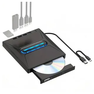 PRIISF Externe DVD CD RW Writer Laufwerk Brenner Reader Player für Laptop PC CD-Brenner (USB 2.0, USB 3.0, USB Typ-C, Externe Laufwerk Ultra Slim CD/DVD Player Portable Brenner, DVD 8x/CD 24x, Kompatibel mit Windows 11/10/8.1/7/Vista/XP/98/SE/ME/2000 Mac OS LINUX) schwarz