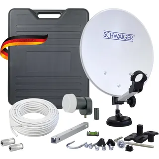 SCHWAIGER 9857 Camping-Sat-Anlage Komplett-Set digital Camping-Zubehör Satelitenschüssel SAT-Koffer inkl. Montagezubehör Single LNB Satelliten-Kabel unkonfektioniert 10m Sat Antenne Stahl 35 x 38cm